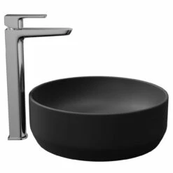 Amadora Matt Black 350mm X 350mm Round Countertop Basin -Bathroom Products Sales Store amadora matt black 350mm x 350mm round countertop basin side 33491.1664550600