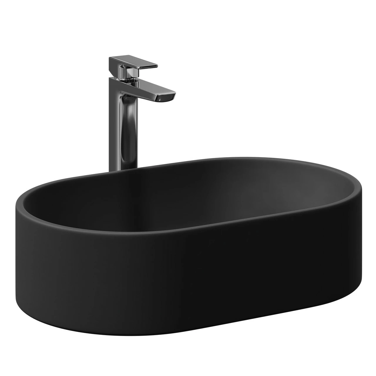 Amadora Matt Black 550mm X 350mm Oval Countertop Basin - Image 3