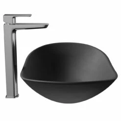 Amadora Matt Black 615mm X 360mm Ellipse Countertop Basin -Bathroom Products Sales Store amadora matt black 615mm x 360mm ellipse countertop basin side 67677.1664550963