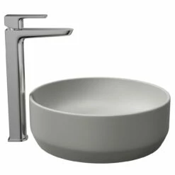 Amadora Matt Grey 350mm X 350mm Round Countertop Basin 11 Amadora Matt Grey 350mm X 350mm Round Countertop Basin -Bathroom Products Sales Store amadora matt grey 350mm x 350mm round countertop basin side 33791.1664550731