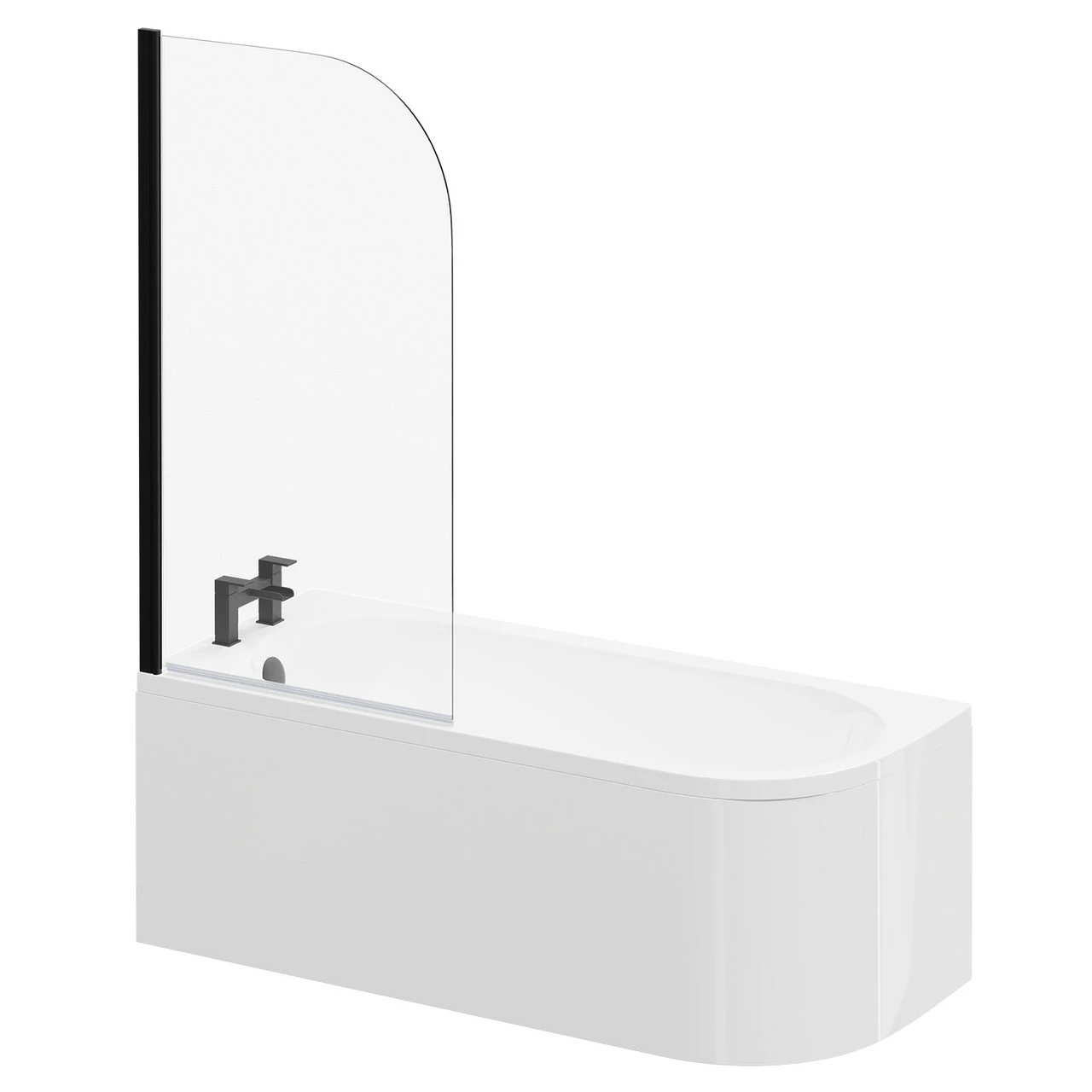 Arc 1700mm X 750mm Left Hand Curved Shower Bath With Matt Black Bath Screen And White Acrylic Front Bath Panel 4 Arc 1700mm X 750mm Left Hand Curved Shower Bath With Matt Black Bath Screen And White Acrylic Front Bath Panel - Image 2