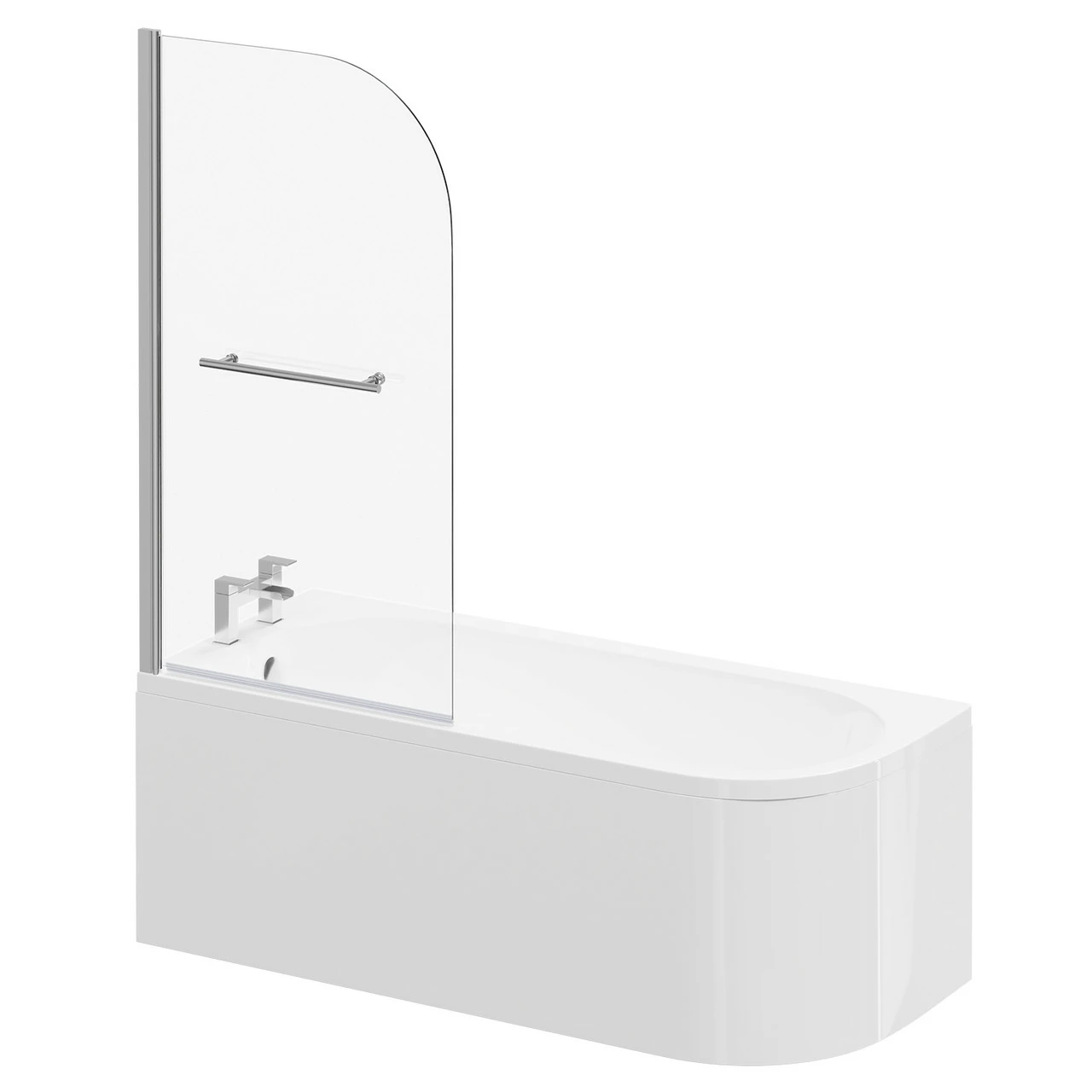 Arc 1700mm X 750mm Left Hand Curved Shower Bath With Towel Rail Bath Screen And Front Bath Panel - Image 2