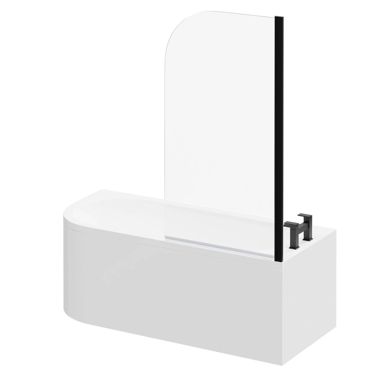 Arc 1700mm X 750mm Right Hand Curved Shower Bath With Matt Black Bath Screen And White Acrylic Front Bath Panel 4 Arc 1700mm X 750mm Right Hand Curved Shower Bath With Matt Black Bath Screen And White Acrylic Front Bath Panel - Image 2