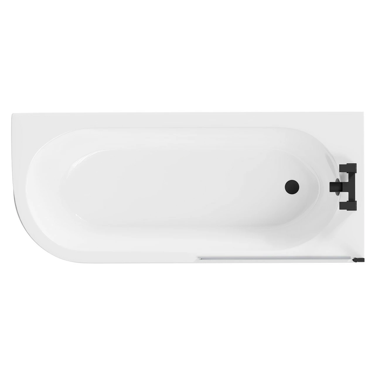 Arc 1700mm X 750mm Right Hand Curved Shower Bath With Matt Black Bath Screen And White Acrylic Front Bath Panel 3 Arc 1700mm X 750mm Right Hand Curved Shower Bath With Matt Black Bath Screen And White Acrylic Front Bath Panel