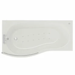 Bayou 1700mm 12 Jet Easifit Left Hand B Shaped Spa Shower Bath With Bath Screen And Front Bath Panel