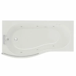 Bayou 1700mm 6 Jet Chrome Flat Jet Left Hand B Shaped Whirlpool Shower Bath With Bath Screen And Front Bath Panel