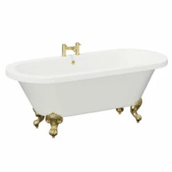 Windsor. Brescia 1780mm X 825mm Double Ended Freestanding Roll Top Bath With Brushed Brass Claw Feet -Bathroom Products Sales Store brescia 1780mm x 825mm double ended freestanding roll top bath with brushed brass claw feet left 00597.1667579104