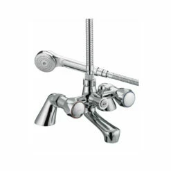 Bristan Club Chrome Pillar Bath Shower Mixer Tap With Metal Heads - VAC-PBSM-C-MT