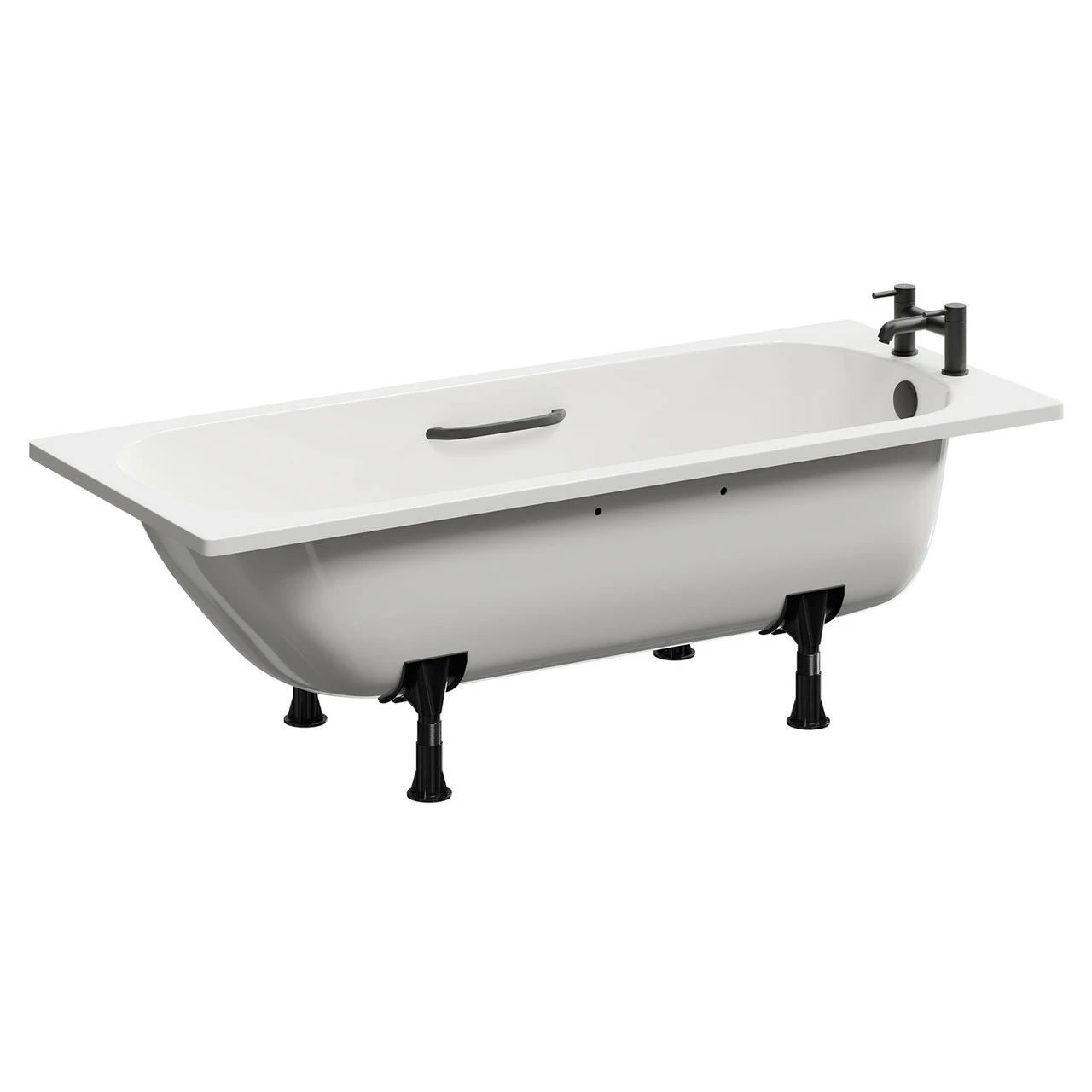 Cassia 1700mm X 700mm Anti Slip Straight Single Ended Steel Bath With Matt Black Grips And 2 Tap Holes Including Legs 5 Cassia 1700mm X 700mm Anti Slip Straight Single Ended Steel Bath With Matt Black Grips And 2 Tap Holes Including Legs - Image 3