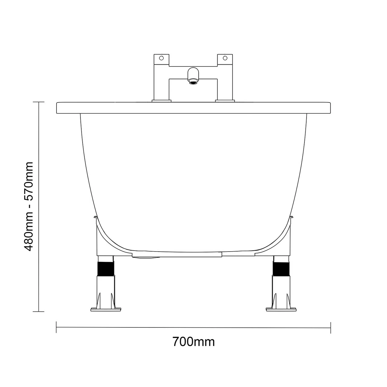 Cassia 1700mm X 700mm Anti Slip Straight Single Ended Steel Bath With Matt Black Grips And 2 Tap Holes Including Legs 8 Cassia 1700mm X 700mm Anti Slip Straight Single Ended Steel Bath With Matt Black Grips And 2 Tap Holes Including Legs - Image 6