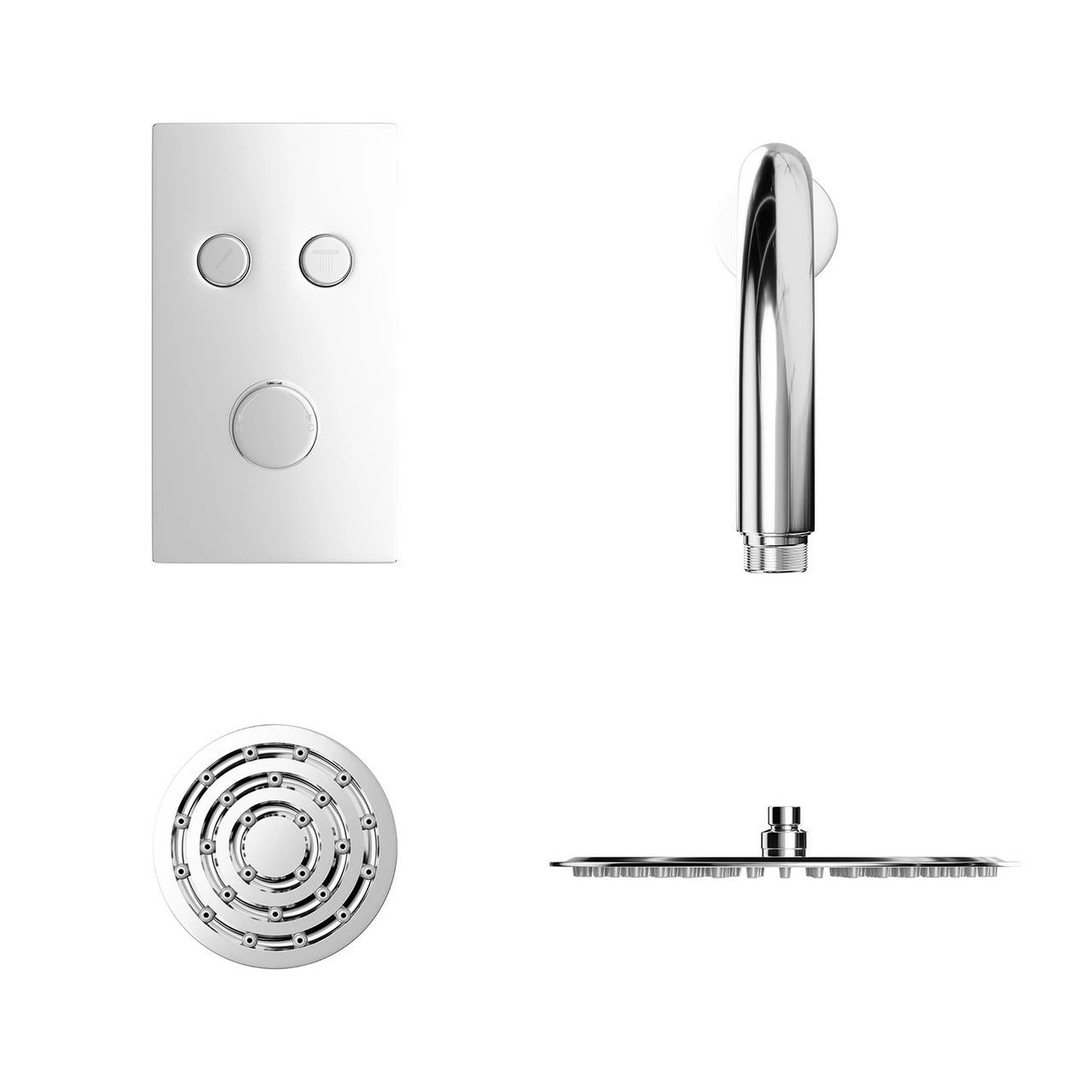 Circo Polished Chrome Concealed Push Button Twin Thermostatic Shower Valve With Round Fixed Shower Head And Body Jets - 2 Outlet - Image 2
