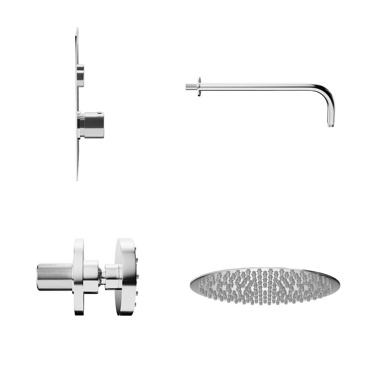 Circo Polished Chrome Concealed Push Button Twin Thermostatic Shower Valve With Round Fixed Shower Head And Body Jets - 2 Outlet - Image 4