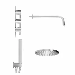 Circo Polished Chrome Triple Thermostatic Valve Mixer Shower With Round Fixed Head And Square Handset Outlet Holder - 2 Outlet -Bathroom Products Sales Store circo polished chrome triple thermostatic valve mixer shower with round fixed head and square handset outlet holder side 15834.1652445393