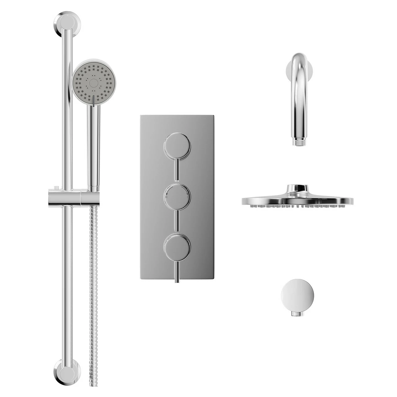 Windsor. Circo Polished Chrome Triple Thermostatic Valve Mixer Shower With Round Fixed Head And Tyne Shower Slide Rail Kit - 2 Outlet 4 Windsor. Circo Polished Chrome Triple Thermostatic Valve Mixer Shower With Round Fixed Head And Tyne Shower Slide Rail Kit - 2 Outlet - Image 2