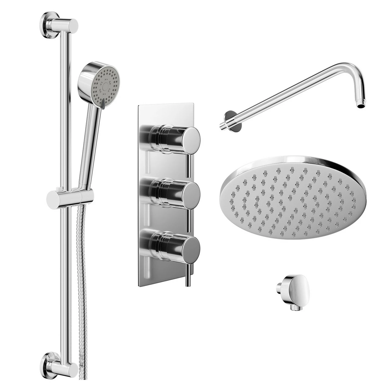 Windsor. Circo Polished Chrome Triple Thermostatic Valve Mixer Shower With Round Fixed Head And Tyne Shower Slide Rail Kit - 2 Outlet 5 Windsor. Circo Polished Chrome Triple Thermostatic Valve Mixer Shower With Round Fixed Head And Tyne Shower Slide Rail Kit - 2 Outlet - Image 3