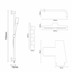 Windsor. Circo Polished Chrome Triple Thermostatic Valve Mixer Shower With Round Fixed Head And Tyne Shower Slide Rail Kit - 2 Outlet 13 Windsor. Circo Polished Chrome Triple Thermostatic Valve Mixer Shower With Round Fixed Head And Tyne Shower Slide Rail Kit - 2 Outlet -Bathroom Products Sales Store circo polished chrome triple thermostatic valve mixer shower with round fixed head and tyne shower slide rail kit line side 58859.1652445396