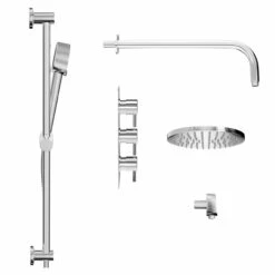 Windsor. Circo Polished Chrome Triple Thermostatic Valve Mixer Shower With Round Fixed Head And Tyne Shower Slide Rail Kit - 2 Outlet 11 Windsor. Circo Polished Chrome Triple Thermostatic Valve Mixer Shower With Round Fixed Head And Tyne Shower Slide Rail Kit - 2 Outlet -Bathroom Products Sales Store circo polished chrome triple thermostatic valve mixer shower with round fixed head and tyne shower slide rail kit side 86241.1652445396