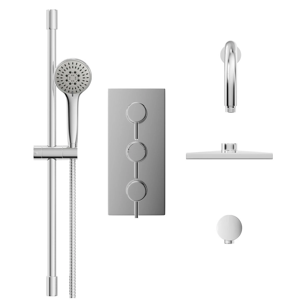 Circo Polished Chrome Triple Thermostatic Valve Mixer Shower With Square Fixed Head And Avon Shower Slide Rail Kit - 2 Outlet 4 Circo Polished Chrome Triple Thermostatic Valve Mixer Shower With Square Fixed Head And Avon Shower Slide Rail Kit - 2 Outlet - Image 2