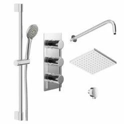 Circo Polished Chrome Triple Thermostatic Valve Mixer Shower With Square Fixed Head And Avon Shower Slide Rail Kit - 2 Outlet 10 Circo Polished Chrome Triple Thermostatic Valve Mixer Shower With Square Fixed Head And Avon Shower Slide Rail Kit - 2 Outlet -Bathroom Products Sales Store circo polished chrome triple thermostatic valve mixer shower with square fixed head and avon shower slide rail kit left 38265.1652445392