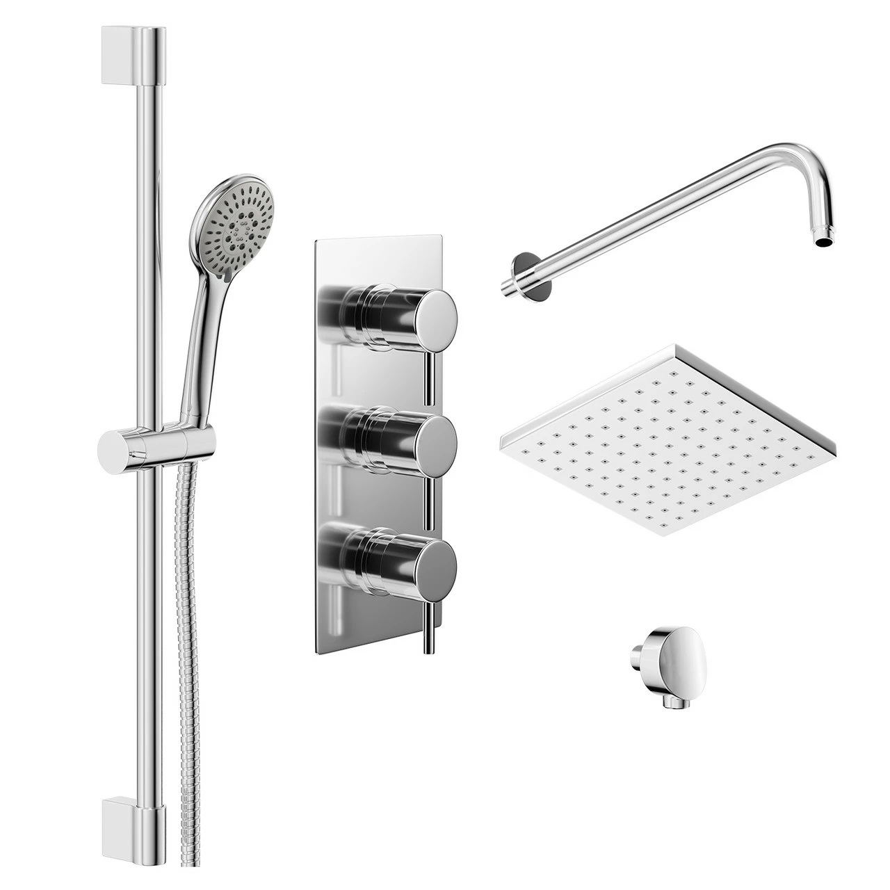 Circo Polished Chrome Triple Thermostatic Valve Mixer Shower With Square Fixed Head And Avon Shower Slide Rail Kit - 2 Outlet 5 Circo Polished Chrome Triple Thermostatic Valve Mixer Shower With Square Fixed Head And Avon Shower Slide Rail Kit - 2 Outlet - Image 3