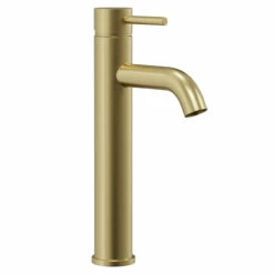 Colore Round Brushed Brass High Rise Mono Mixer Tap -Bathroom Products Sales Store colore brushed brass high rise mono mixer tap left 05795.1652444921