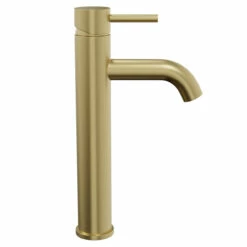 Colore Round Brushed Brass High Rise Mono Mixer Tap -Bathroom Products Sales Store colore brushed brass high rise mono mixer tap side 68143.1652444921