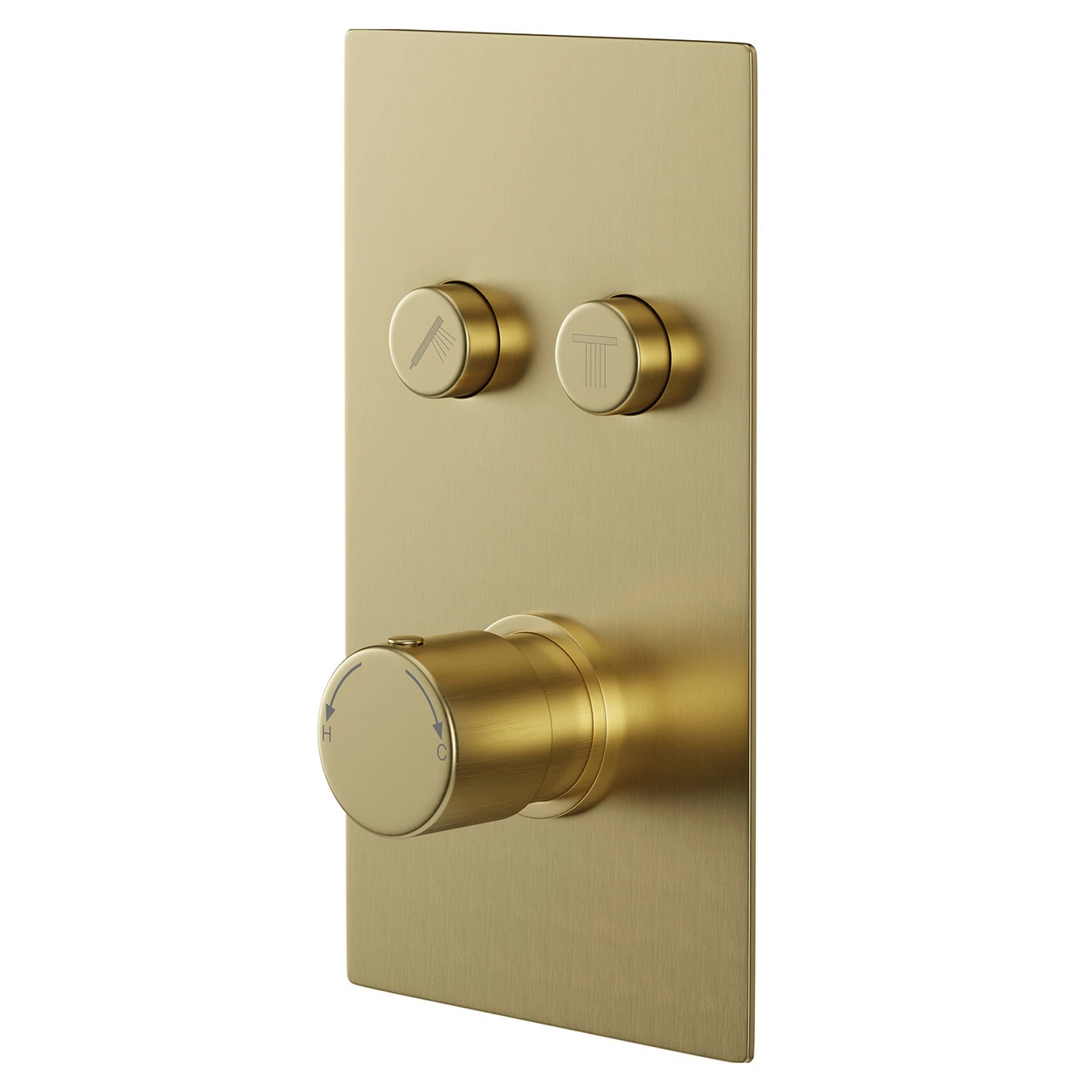 Colore Round Brushed Brass Concealed Push Button Shower Valve - 2 Outlet 3 Colore Round Brushed Brass Concealed Push Button Shower Valve - 2 Outlet