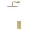 Colore Brushed Brass Twin Thermostatic Valve Mixer Shower With 300mm Round Fixed Shower Head And Wall Arm - 1 Outlet 1 Colore Brushed Brass Twin Thermostatic Valve Mixer Shower With 300mm Round Fixed Shower Head And Wall Arm - 1 Outlet -Bathroom Products Sales Store colore brushed brass twin thermostatic valve mixer shower with 300mm round fixed shower head and wall arm right 36670.1652445040