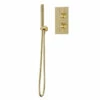 Colore Brushed Brass Twin Thermostatic Valve Mixer Shower With Round Shower Outlet Holder With Kit - 1 Outlet -Bathroom Products Sales Store colore brushed brass twin thermostatic valve mixer shower with round shower outlet holder with kit right 13167.1652445039