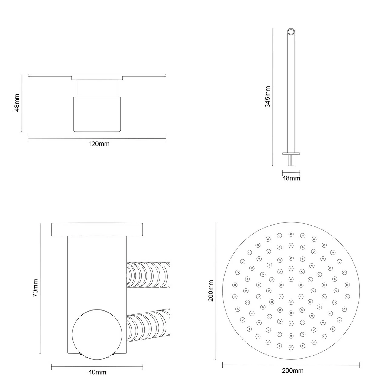 Colore Matt Black Triple Thermostatic Valve Mixer Shower With Round Fixed Head And Round Handset Outlet Holder - 2 Outlet 7 Colore Matt Black Triple Thermostatic Valve Mixer Shower With Round Fixed Head And Round Handset Outlet Holder - 2 Outlet - Image 6