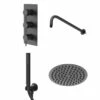 Colore Matt Black Triple Thermostatic Valve Mixer Shower With Round Fixed Head And Round Handset Outlet Holder - 2 Outlet -Bathroom Products Sales Store colore matt black triple thermostatic valve mixer shower with round fixed head and round handset outlet holder right 57771.1660769316