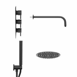 Colore Matt Black Triple Thermostatic Valve Mixer Shower With Round Fixed Head And Round Handset Outlet Holder - 2 Outlet 10 Colore Matt Black Triple Thermostatic Valve Mixer Shower With Round Fixed Head And Round Handset Outlet Holder - 2 Outlet -Bathroom Products Sales Store colore matt black triple thermostatic valve mixer shower with round fixed head and round handset outlet holder side 05610.1660769316