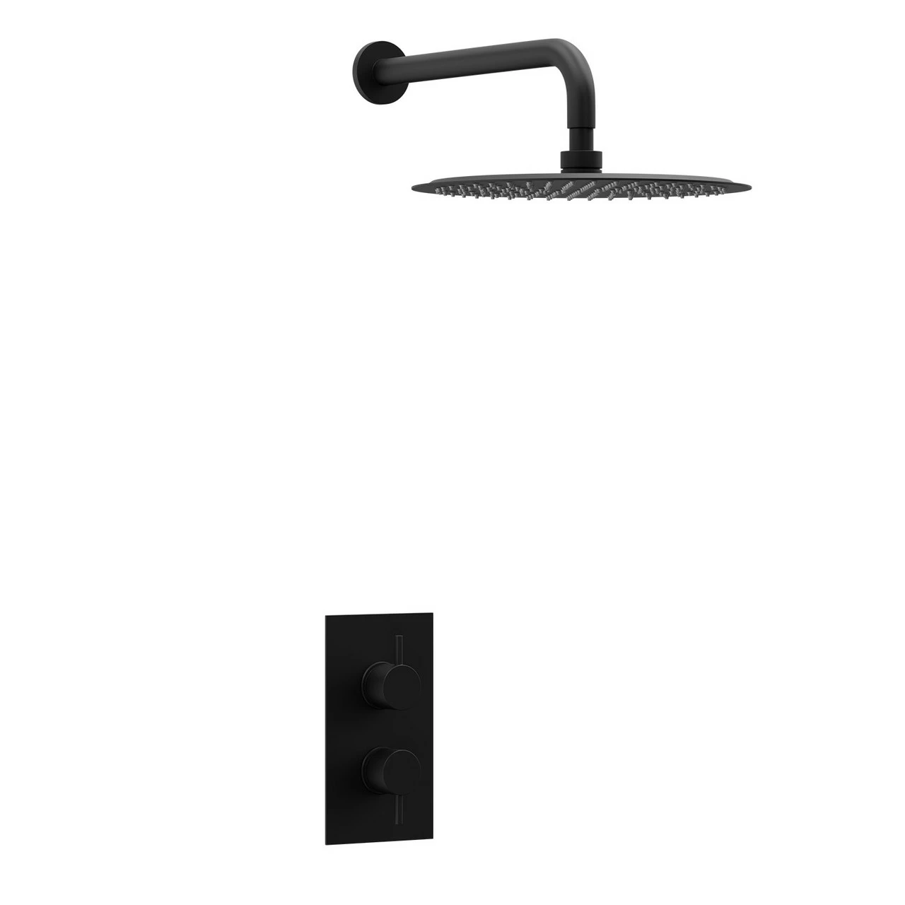 Colore Matt Black Twin Thermostatic Valve Mixer Shower With 300mm Round Fixed Shower Head And Wall Arm - 1 Outlet 5 Colore Matt Black Twin Thermostatic Valve Mixer Shower With 300mm Round Fixed Shower Head And Wall Arm - 1 Outlet - Image 3