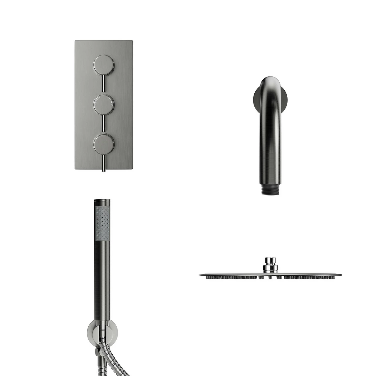 Colore Round Gunmetal Grey Concealed Triple Thermostatic Valve Mixer Shower Including 200mm Fixed Shower Head With Wall Arm And Shower Outlet Holder With Kit - 2 Outlet - Image 2