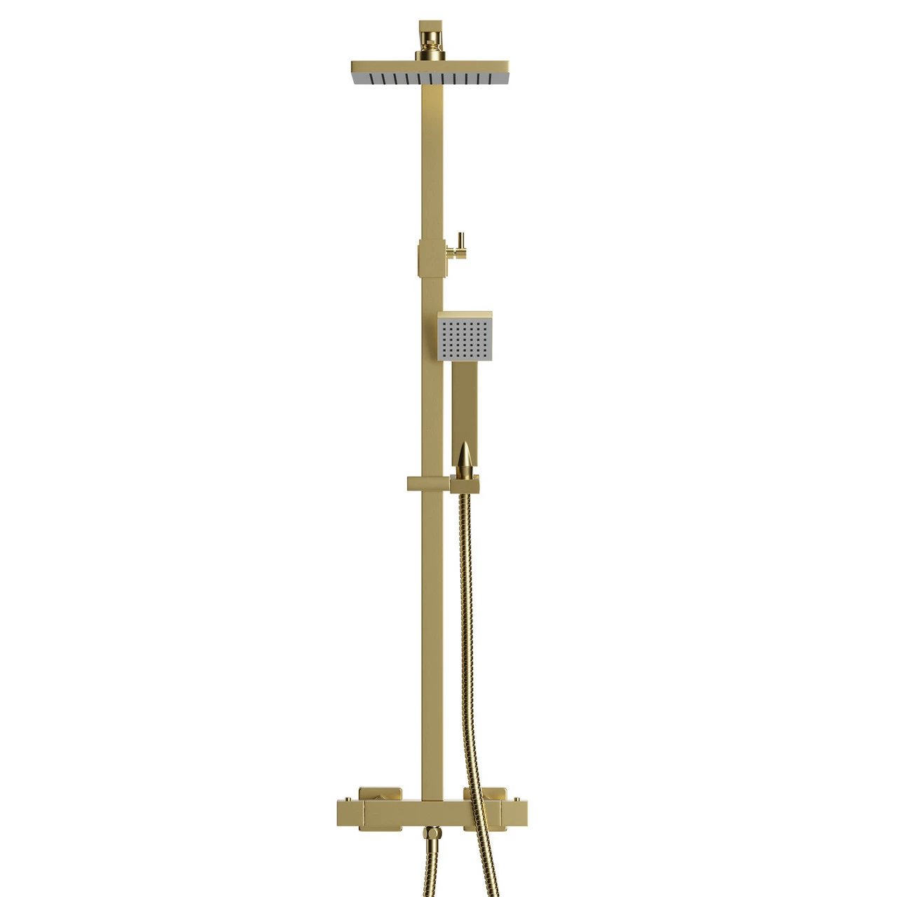 Colore Square Brushed Brass Thermostatic Rigid Riser And Handset Shower System - Image 2