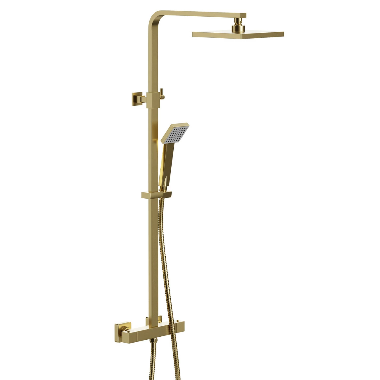 Colore Square Brushed Brass Thermostatic Rigid Riser And Handset Shower System - Image 3