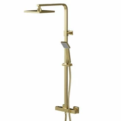 Colore Square Brushed Brass Thermostatic Rigid Riser And Handset Shower System