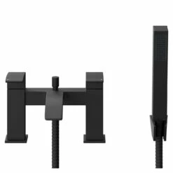 Colore Square Matt Black Bath Shower Mixer Tap With Shower Kit -Bathroom Products Sales Store colore square matt black bath shower mixer tap with shower kit front 01111.1652444514