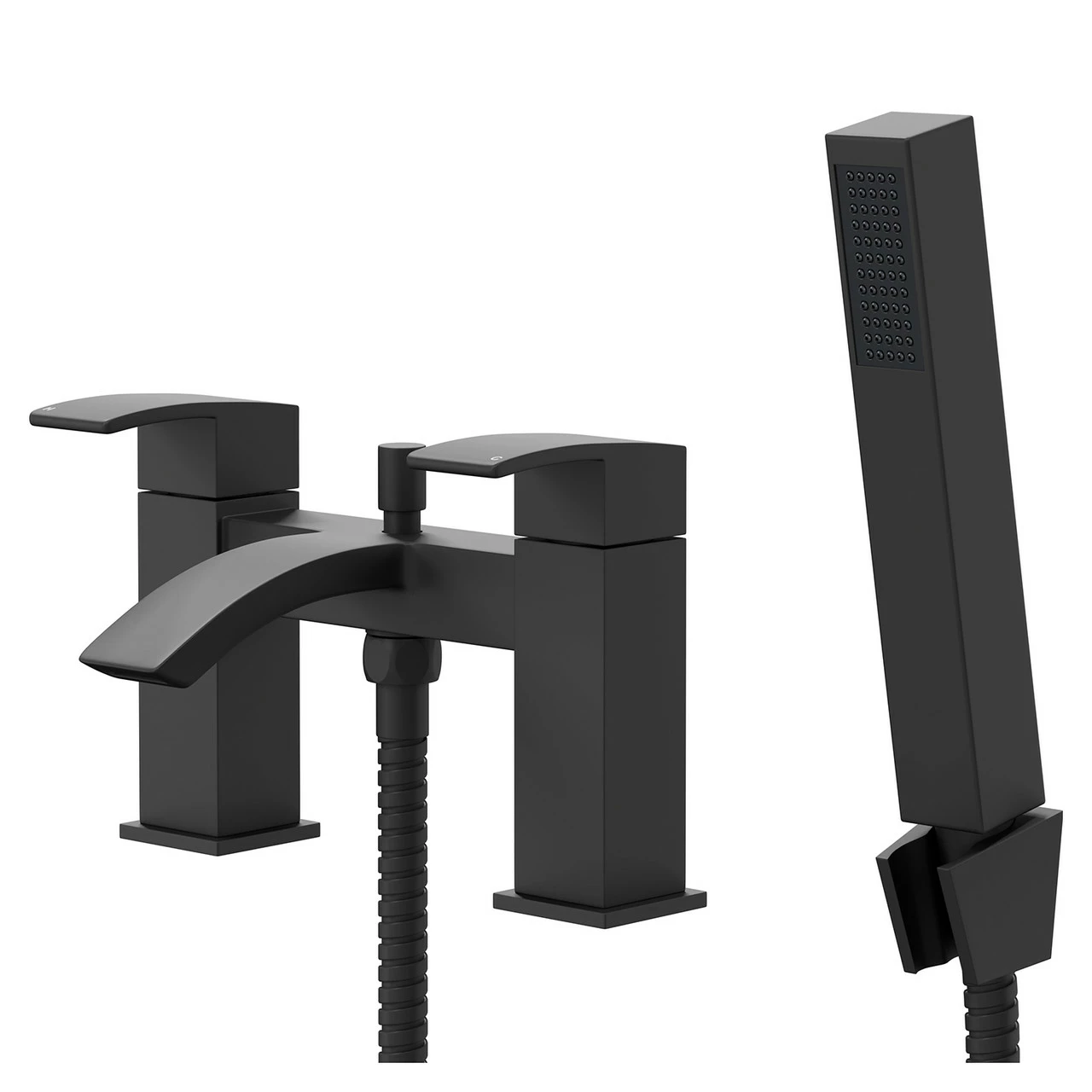 Colore Square Matt Black Bath Shower Mixer Tap With Shower Kit