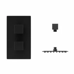 Colore Square Matt Black Concealed Twin Thermostatic Shower Valve With Square Fixed Head And Wall Arm - 1 Outlet 9 Colore Square Matt Black Concealed Twin Thermostatic Shower Valve With Square Fixed Head And Wall Arm - 1 Outlet -Bathroom Products Sales Store colore square matt black concealed twin thermostatic shower valve with square fixed head and wall arm front 71064.1652445207