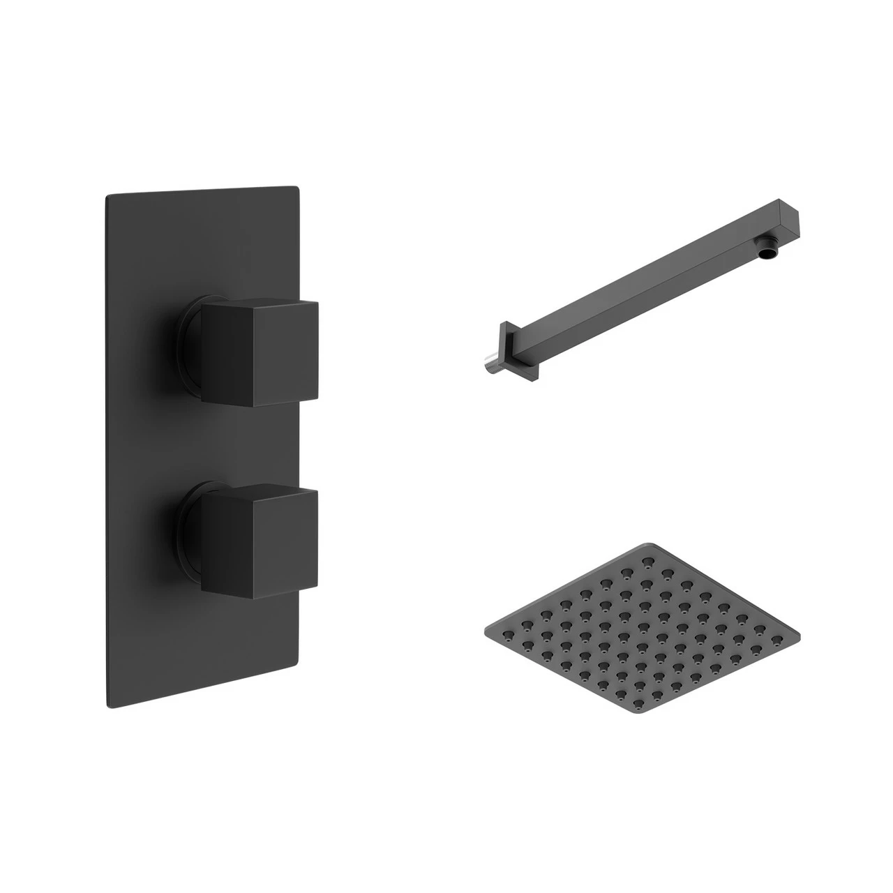 Colore Square Matt Black Concealed Twin Thermostatic Shower Valve With Square Fixed Head And Wall Arm - 1 Outlet 5 Colore Square Matt Black Concealed Twin Thermostatic Shower Valve With Square Fixed Head And Wall Arm - 1 Outlet - Image 3