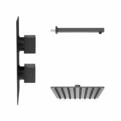 Colore Square Matt Black Concealed Twin Thermostatic Shower Valve With Square Fixed Head And Wall Arm - 1 Outlet 11 Colore Square Matt Black Concealed Twin Thermostatic Shower Valve With Square Fixed Head And Wall Arm - 1 Outlet -Bathroom Products Sales Store colore square matt black concealed twin thermostatic shower valve with square fixed head and wall arm side 28335.1652445207