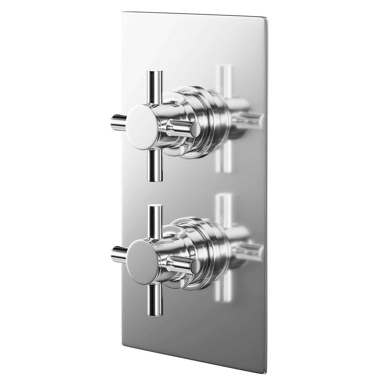 Cross Polished Chrome Concealed Twin Thermostatic Shower Valve - 1 Outlet 3 Cross Polished Chrome Concealed Twin Thermostatic Shower Valve - 1 Outlet