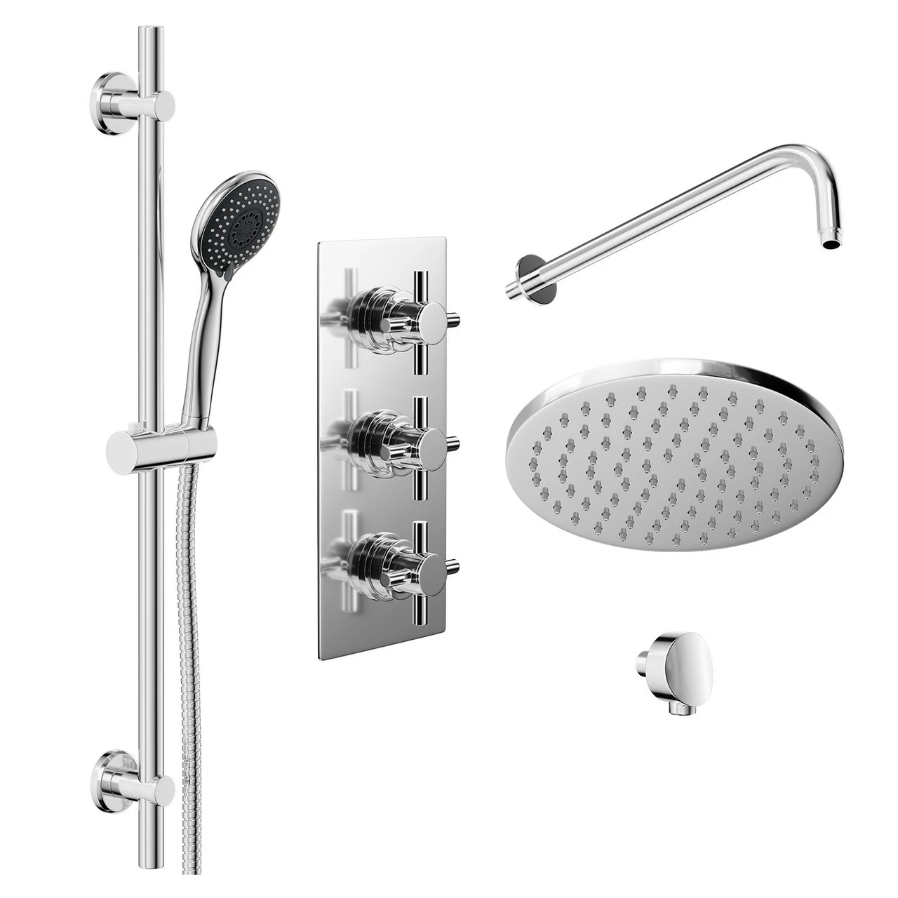 Windsor. Cross Polished Chrome Triple Thermostatic Valve Mixer Shower With Round Fixed Head And Clyde Shower Slide Rail Kit - 2 Outlet 5 Windsor. Cross Polished Chrome Triple Thermostatic Valve Mixer Shower With Round Fixed Head And Clyde Shower Slide Rail Kit - 2 Outlet - Image 3