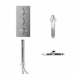 Cross Polished Chrome Triple Thermostatic Valve Mixer Shower With Round Fixed Head And Round Handset Outlet Holder - 2 Outlet 9 Cross Polished Chrome Triple Thermostatic Valve Mixer Shower With Round Fixed Head And Round Handset Outlet Holder - 2 Outlet -Bathroom Products Sales Store cross polished chrome triple thermostatic valve mixer shower with round fixed head and round handset outlet holder front 93029.1676464775