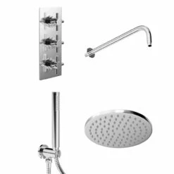 Cross Polished Chrome Triple Thermostatic Valve Mixer Shower With Round Fixed Head And Round Handset Outlet Holder - 2 Outlet 10 Cross Polished Chrome Triple Thermostatic Valve Mixer Shower With Round Fixed Head And Round Handset Outlet Holder - 2 Outlet -Bathroom Products Sales Store cross polished chrome triple thermostatic valve mixer shower with round fixed head and round handset outlet holder left 53870.1676464774