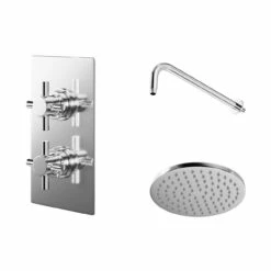 Windsor. Cross Polished Chrome Twin Thermostatic Valve Mixer Shower With Round Shower Head And Wall Arm - 1 Outlet