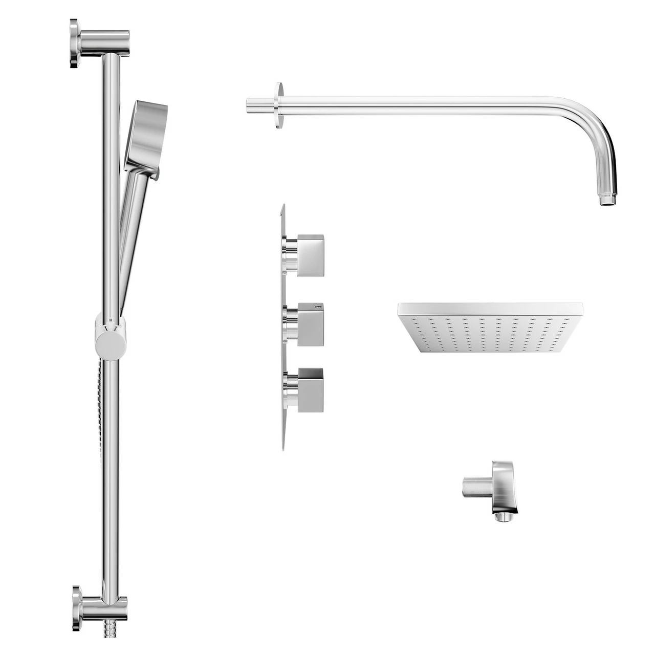 Cubix Polished Chrome Triple Thermostatic Valve Mixer Shower With Square Fixed Head And Tyne Shower Slide Rail Kit - 2 Outlet 6 Cubix Polished Chrome Triple Thermostatic Valve Mixer Shower With Square Fixed Head And Tyne Shower Slide Rail Kit - 2 Outlet - Image 4