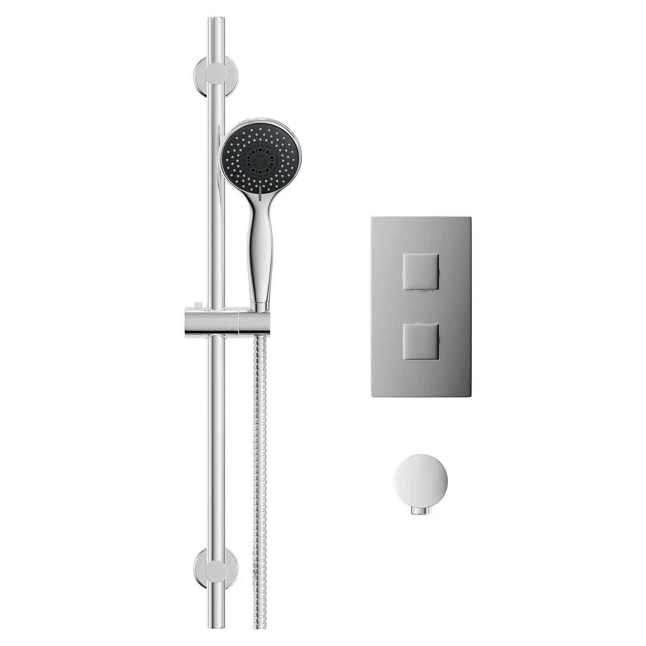 Cubix Polished Chrome Twin Thermostatic Valve Mixer Shower With Clyde Slide Rail Kit And Round Shower Elbow - 1 Outlet 4 Cubix Polished Chrome Twin Thermostatic Valve Mixer Shower With Clyde Slide Rail Kit And Round Shower Elbow - 1 Outlet - Image 2