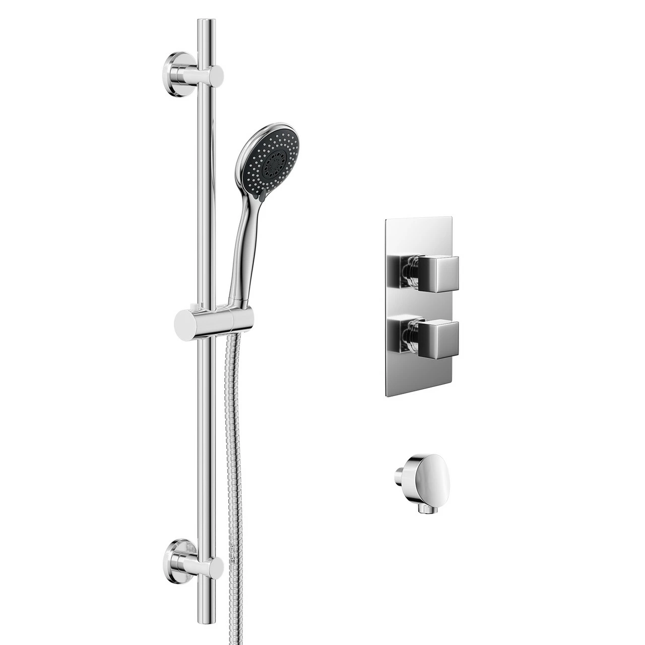 Cubix Polished Chrome Twin Thermostatic Valve Mixer Shower With Clyde Slide Rail Kit And Round Shower Elbow - 1 Outlet 5 Cubix Polished Chrome Twin Thermostatic Valve Mixer Shower With Clyde Slide Rail Kit And Round Shower Elbow - 1 Outlet - Image 3